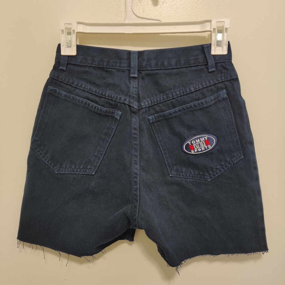 Vintage Tommy Hilfiger Jean Shorts XS Sport Pocket Patch Grunge Rave Mallcore